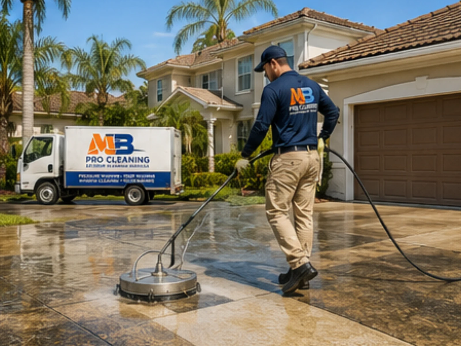Professional driveway cleaning restoring concrete to like-new condition
