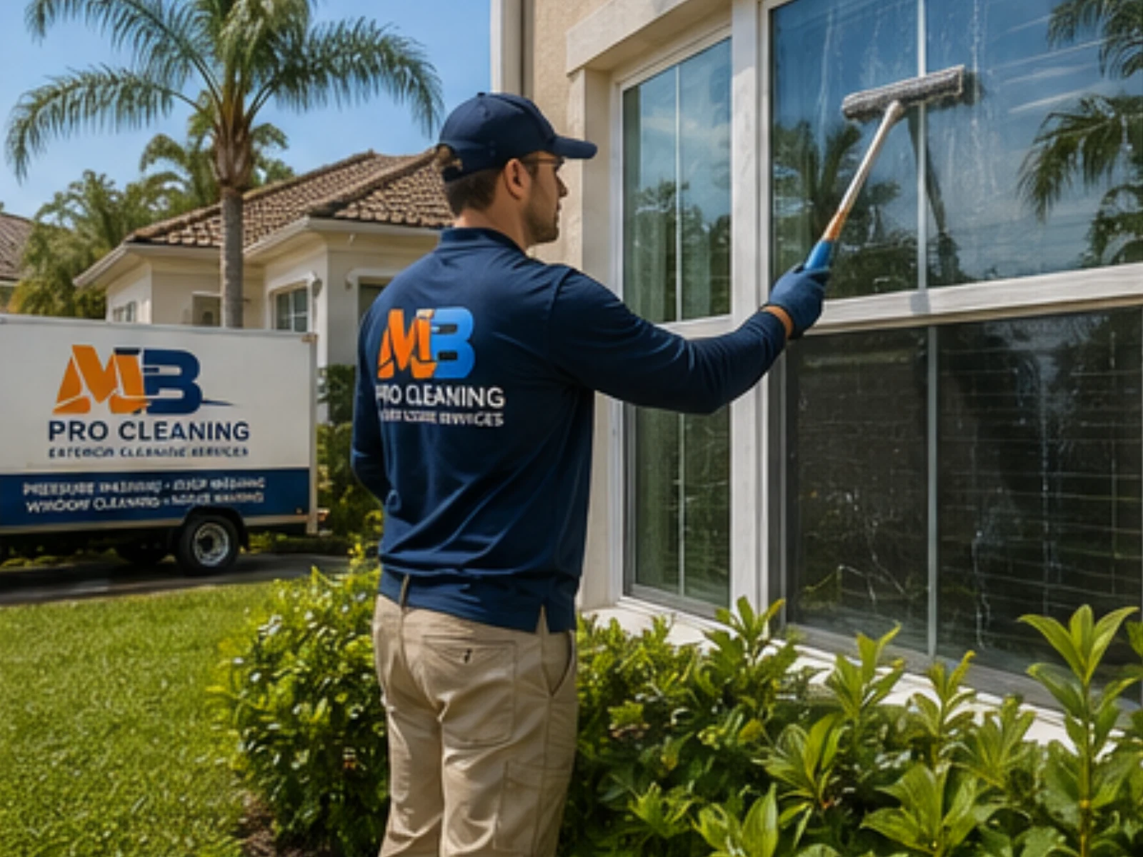 Streak-free window cleaning service on a residential Florida home